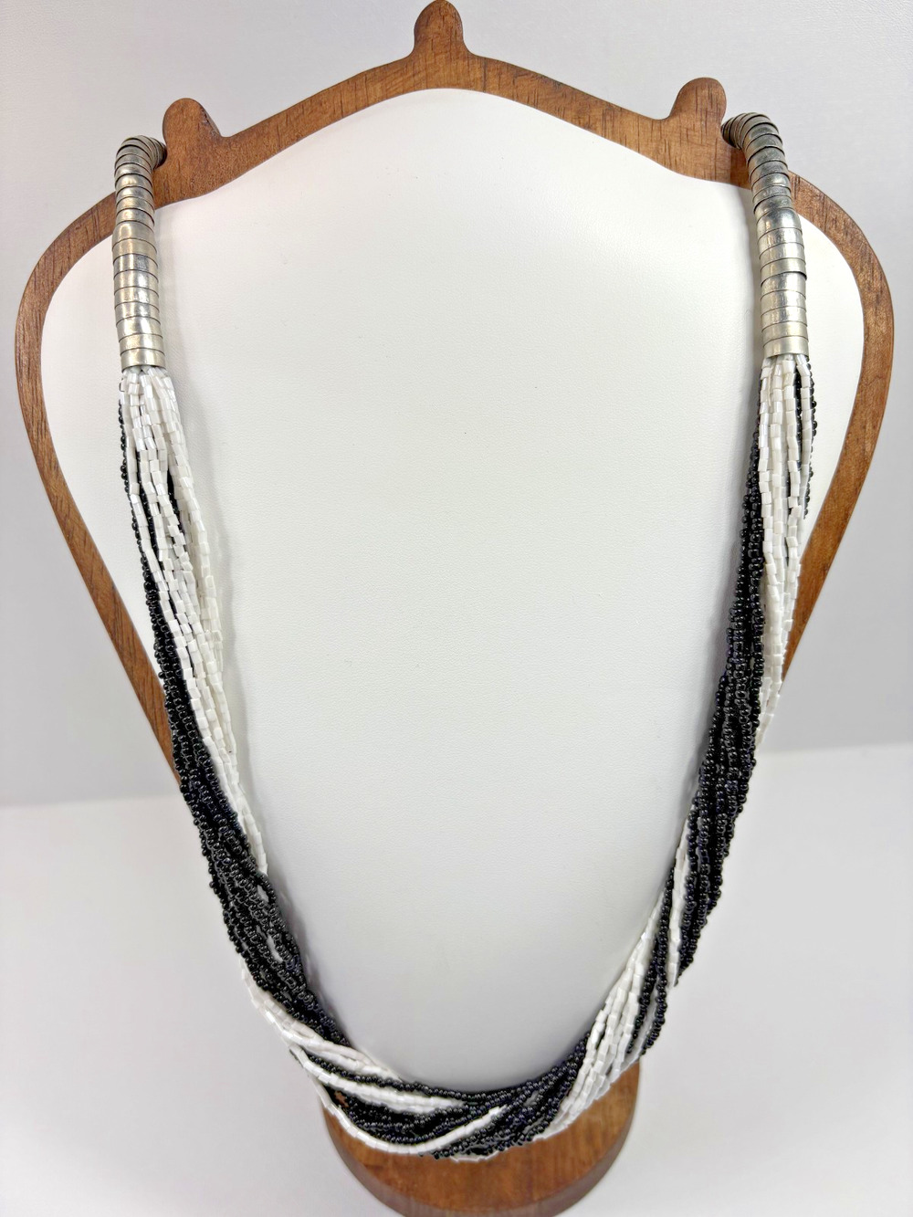 Vintage Southwestern Multi-Strand Black & White Glass Seed Bead Necklace